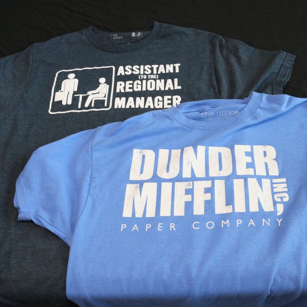 The Office Dunder Mifflin Shirts (2) * Large L * Blue * VG * Regional Manager